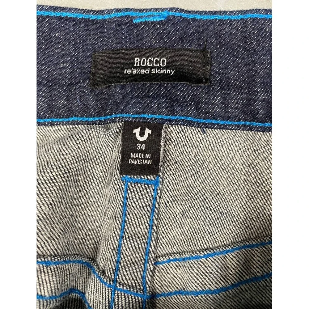 True Religion‎ Rocco Relaxed Skinny Jeans Mens 34x33 Dark Wash Moto Stretch